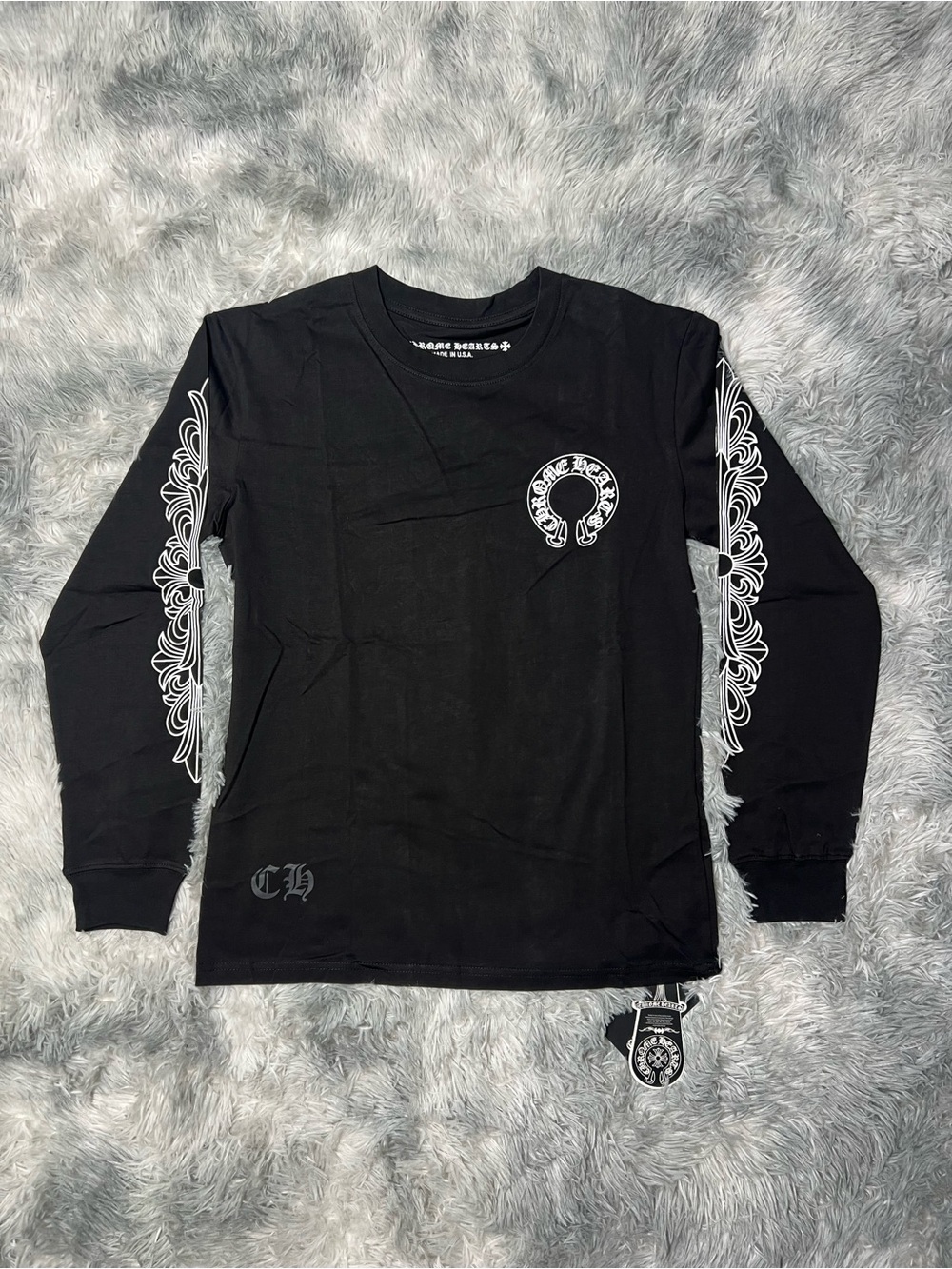 CHROME HEARTS Black Graphic Long-Sleeve Shirt with Sleeve Prints